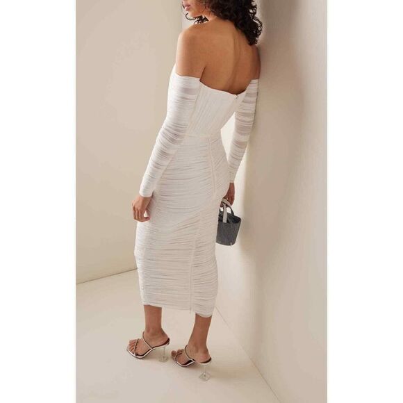 ALEX PERRY Sterling Ruched Long Sleeve Off Shoulder Dress AU14/US10 - Picture 4 of 12